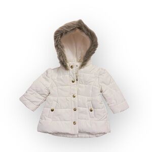 Janie and Jack White Faux Fur Trimmed Snow Puffer Coat Girls Size 6-12 Months